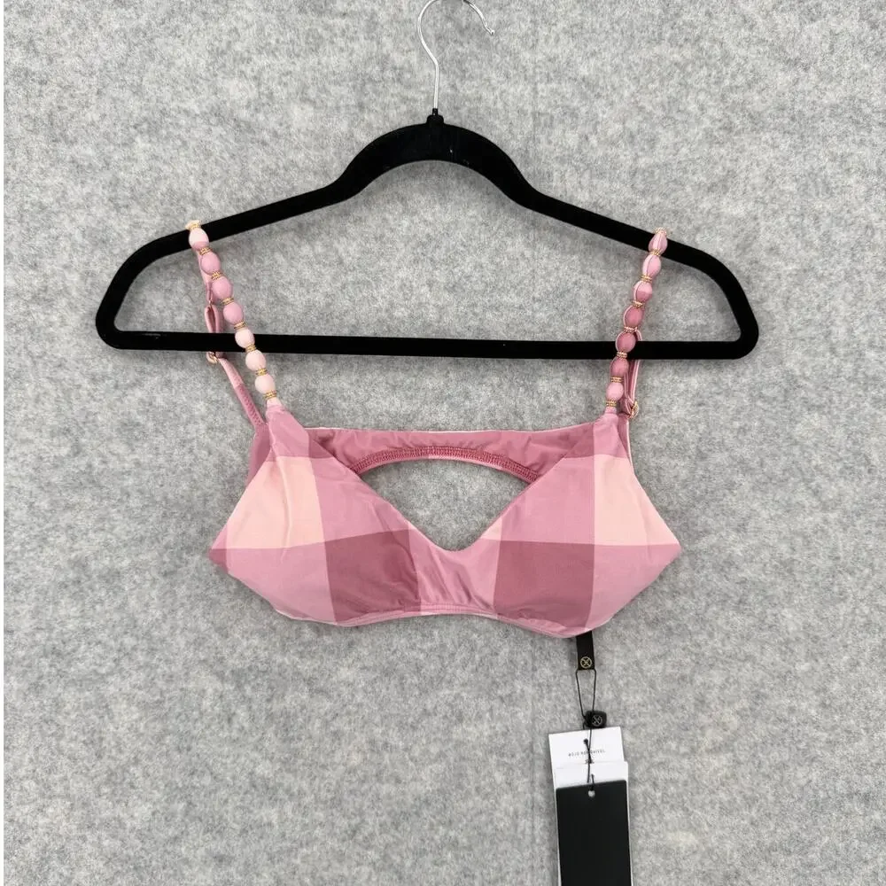NWT ViX Paula Hermanny Pink Evie Duchese Beads Luli Bikini Top Size MEDIUM